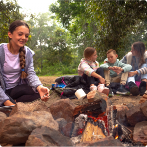 Neurum Creek Bush Retreat kids around camp fire