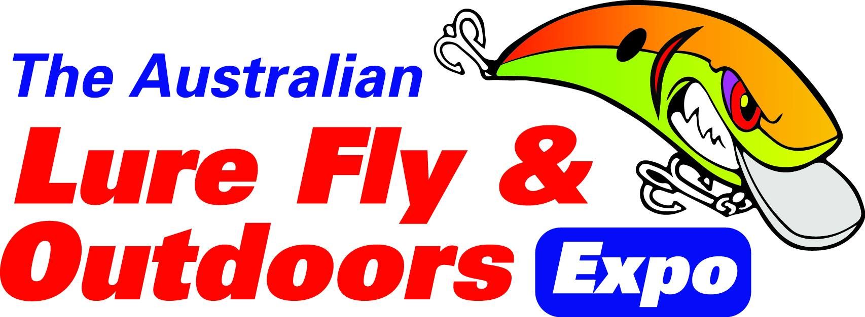 Poster for the Australian Lure Fly and Outdoors Expo. Cartoon Lure in top right corner