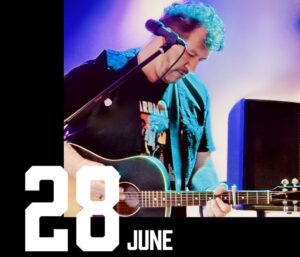 Poster for Live Music at the Brisbane Valley Roasters. Photo of Steve Anderson playing guitar