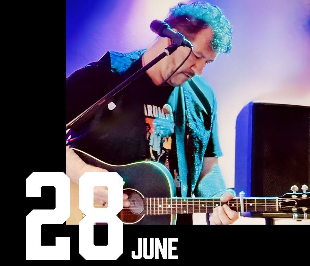 Poster for Live Music at the Brisbane Valley Roasters. Photo of Steve Anderson playing guitar
