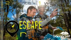Poster for Escape Raid , 20-21 June 2026. Two men holding maps in the outdoors