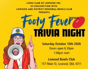 Lowood Lions Footy Fever Trivia, 9 October 2026