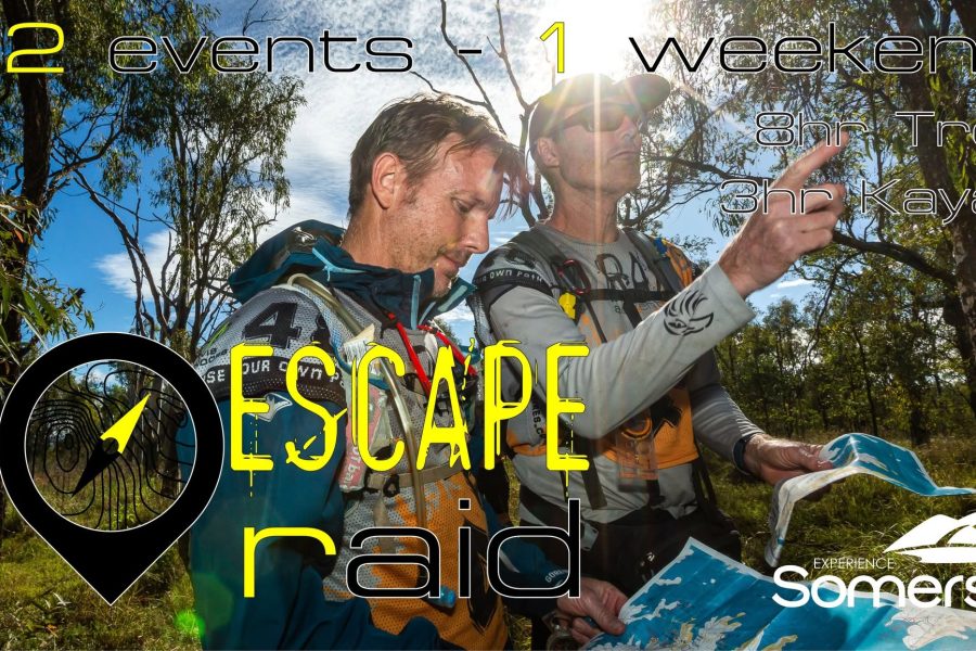 Poster for Escape Raid , 20-21 June 2026. Two men holding maps in the outdoors