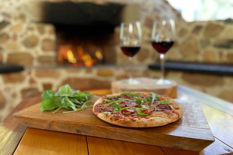 Esk Caravan Park wood fire pizza and red wines