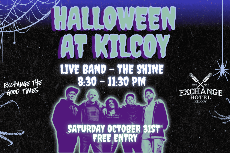 Halloween at Exchange Hotel Kilcoy. Music poster for the band The Shine.