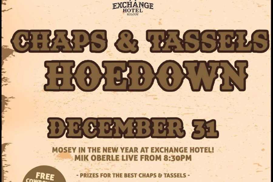 Poster for Chaps and Tassels Hoedown December 31 at the Kilcoy Exchange Hotel