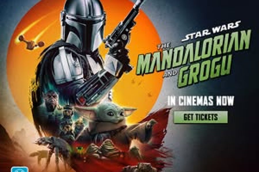 Movie Poster for The Mandalorian and Grogu movie with characters on the poster