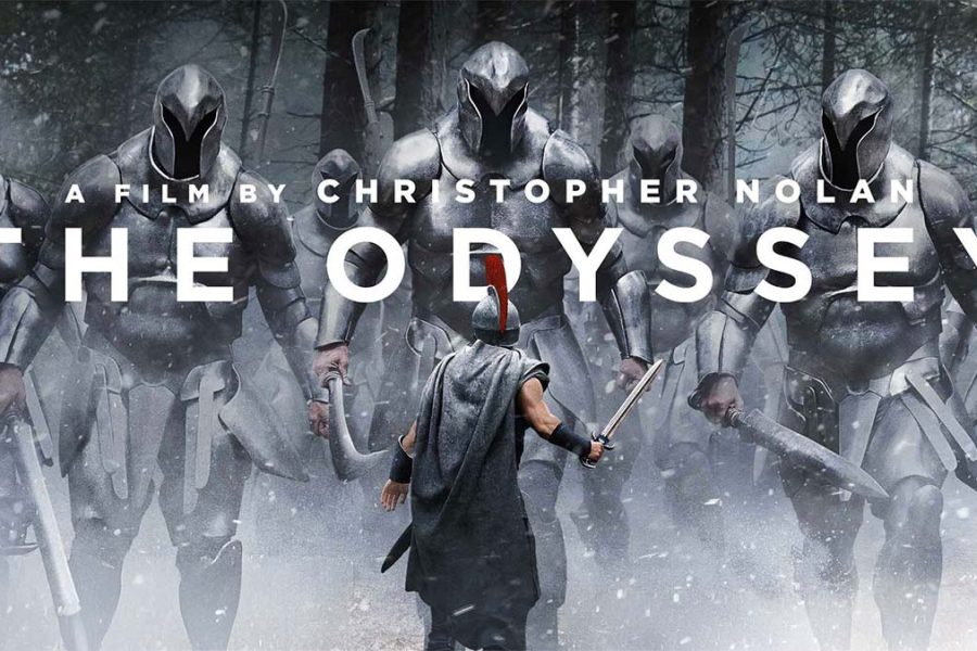 Movie Poster for The Odyssey- warrior up against a group of tall metal soldiers